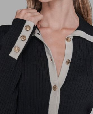 Women's Open Collar Button Down Sweater