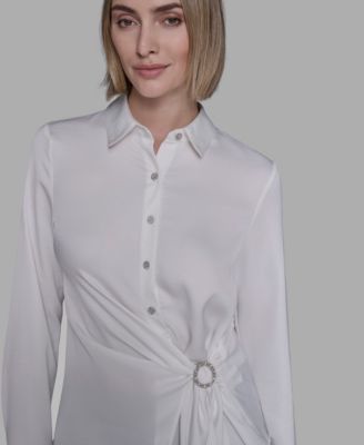 Women's Long Sleeve Surplice Ring Detail Top