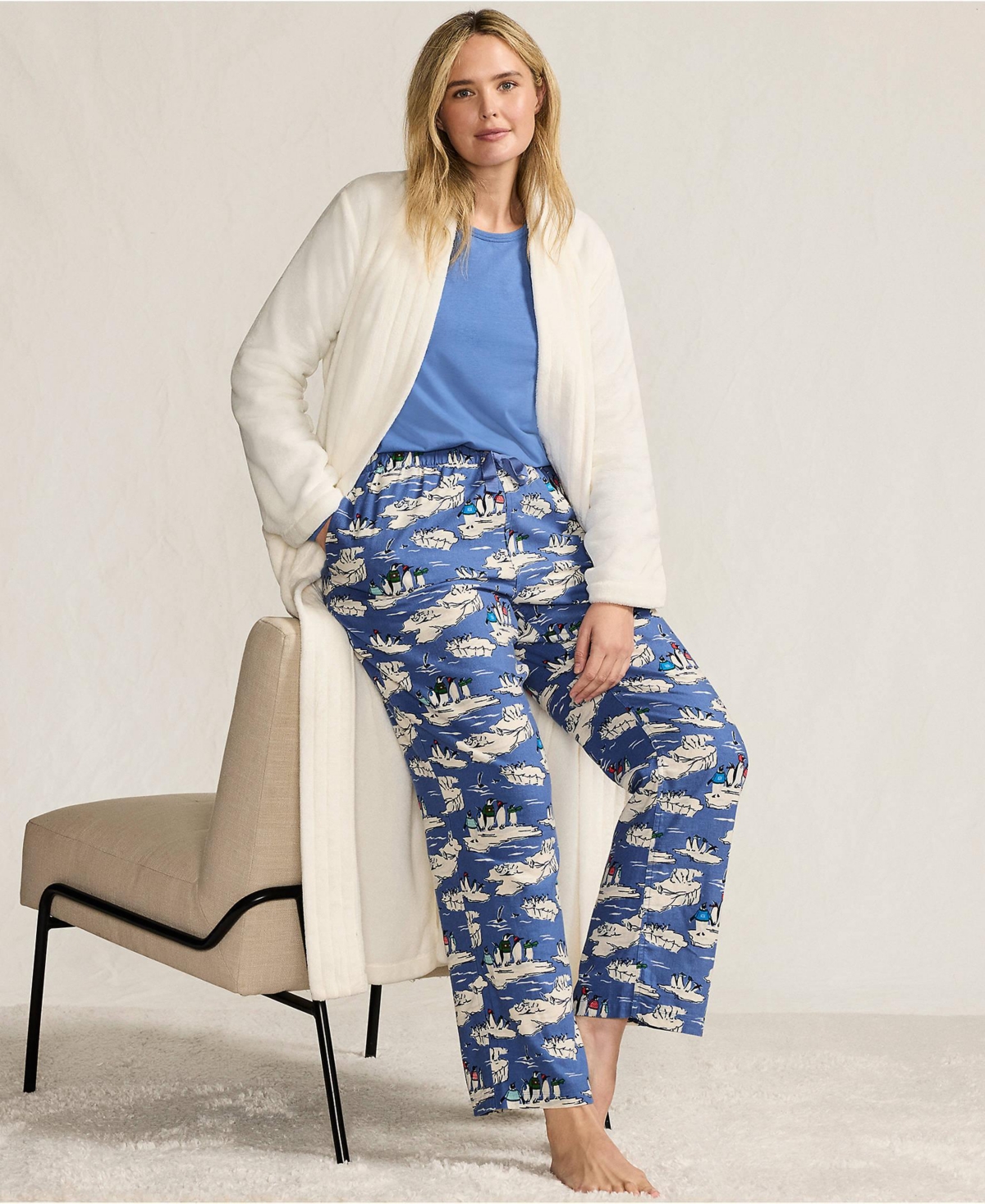 Lands' End Plus Size Pajama Gift Set - Knit Long Sleeve Top and Flannel Pants