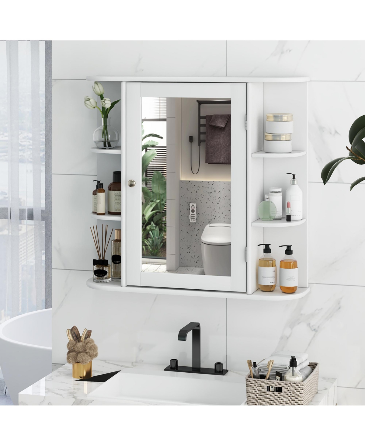 Gymax Bathroom White finish Multipurpose Mount Wall Surface Storage Cabinet Mirror