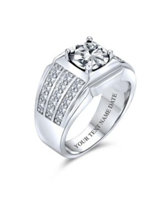 3 Row Pave Cubic Zirconia Wide Side Band 3CTW CZ Solitaire Statement Ring Silver Plated