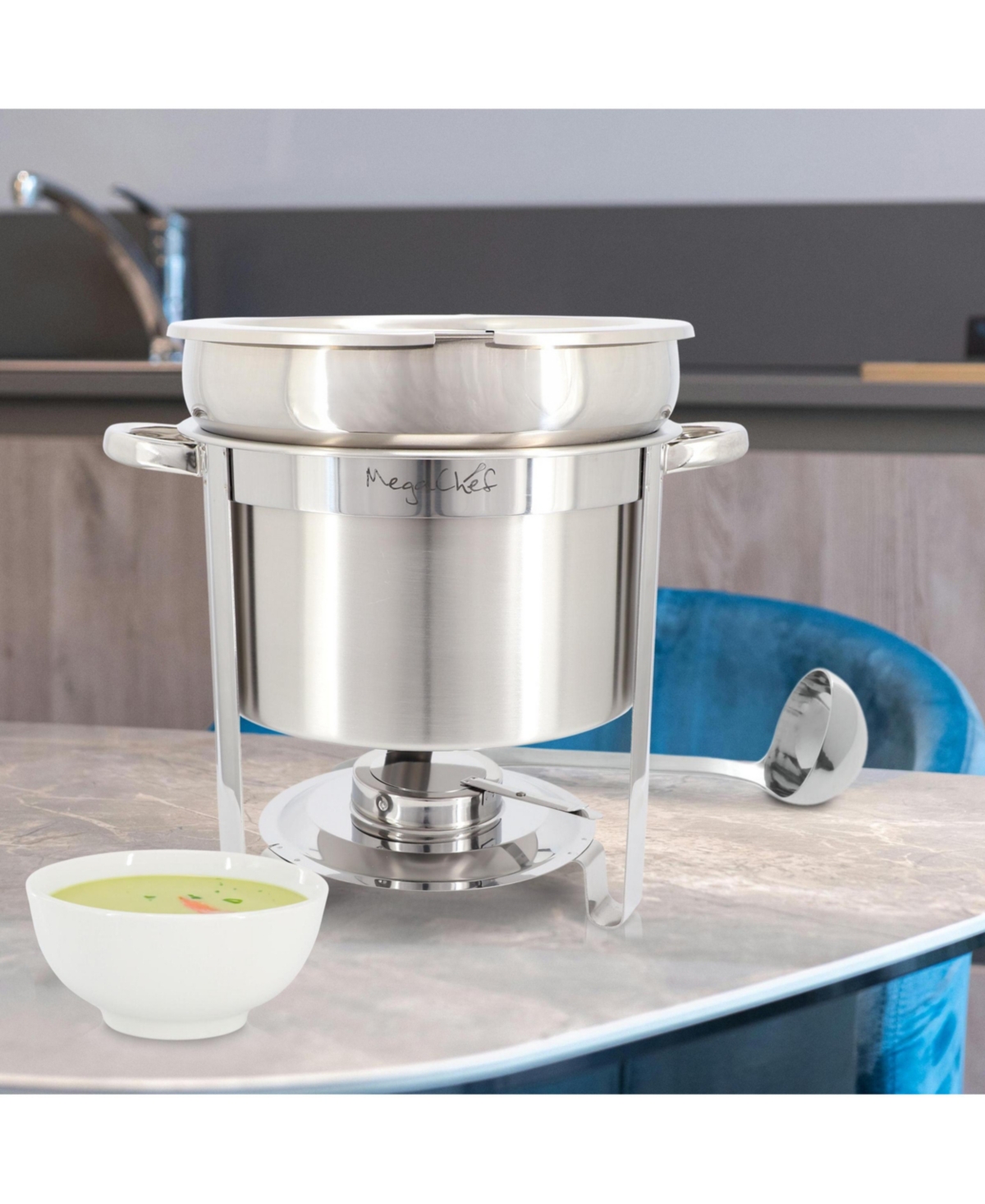 MegaChef 7.4 Quart Round Stainless Steel Soup Professional Chafing Dish/Food Warmer/Buffet Server Serving Trays