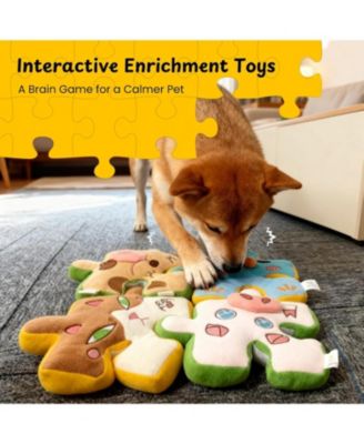 Interactive Squeaky Dog Puzzle Toys, 4-in-1 Tearable Rip Pull Apart Enrichment Plush Stuffed Crinkle Chew Toys for Small Medium Large Breeds