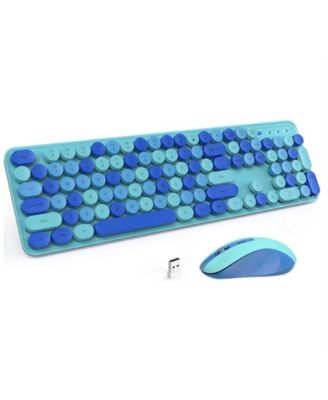 Wireless Keyboard And Mouse Set – Silent Typing, Retro Round Keys, Battery Operated, 2.4G Connection, Blue