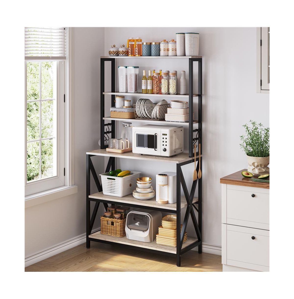 Yaheetech Rustic Gray 6-Tier Metal & Wood Baker s Rack, Multi-Level Kitchen Storage Organizer