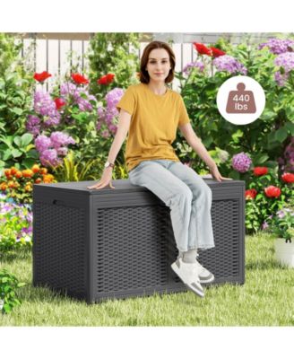 100 Gallon Resin Deck Box Outdoor Waterproof Storage Bench-Gray