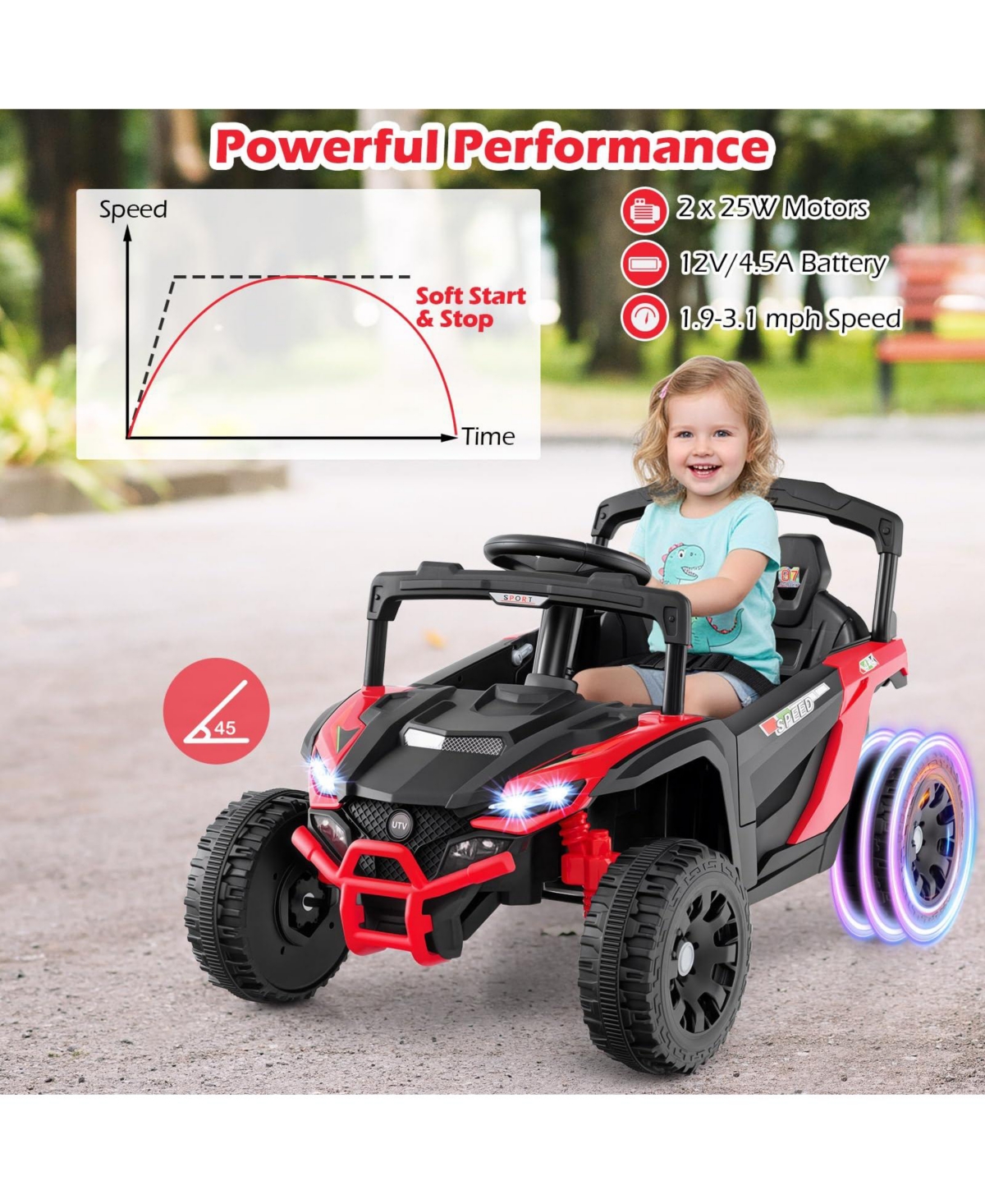 Mecale 12V Kids Ride-On Car Utv Electric Vehicle