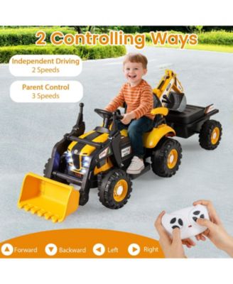 4-in-1 Kids Ride On Tractor 12V Excavator Bulldozer With Remote Control