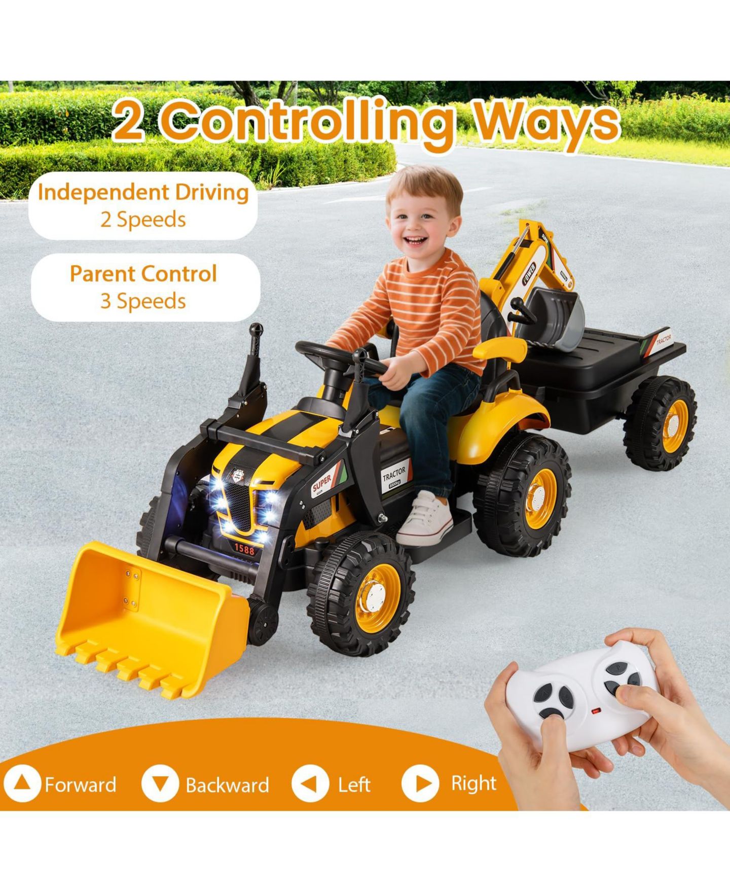 Детская игрушка Mecale 4-in-1 12V Ride-On Tractor with Remote Control, Ages 3–8, цвет: Жёлтый — фото 7