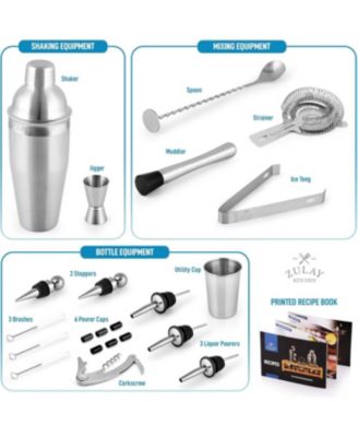 24 Piece Professional Stainless Steel Bartender Set with Bamboo Stand