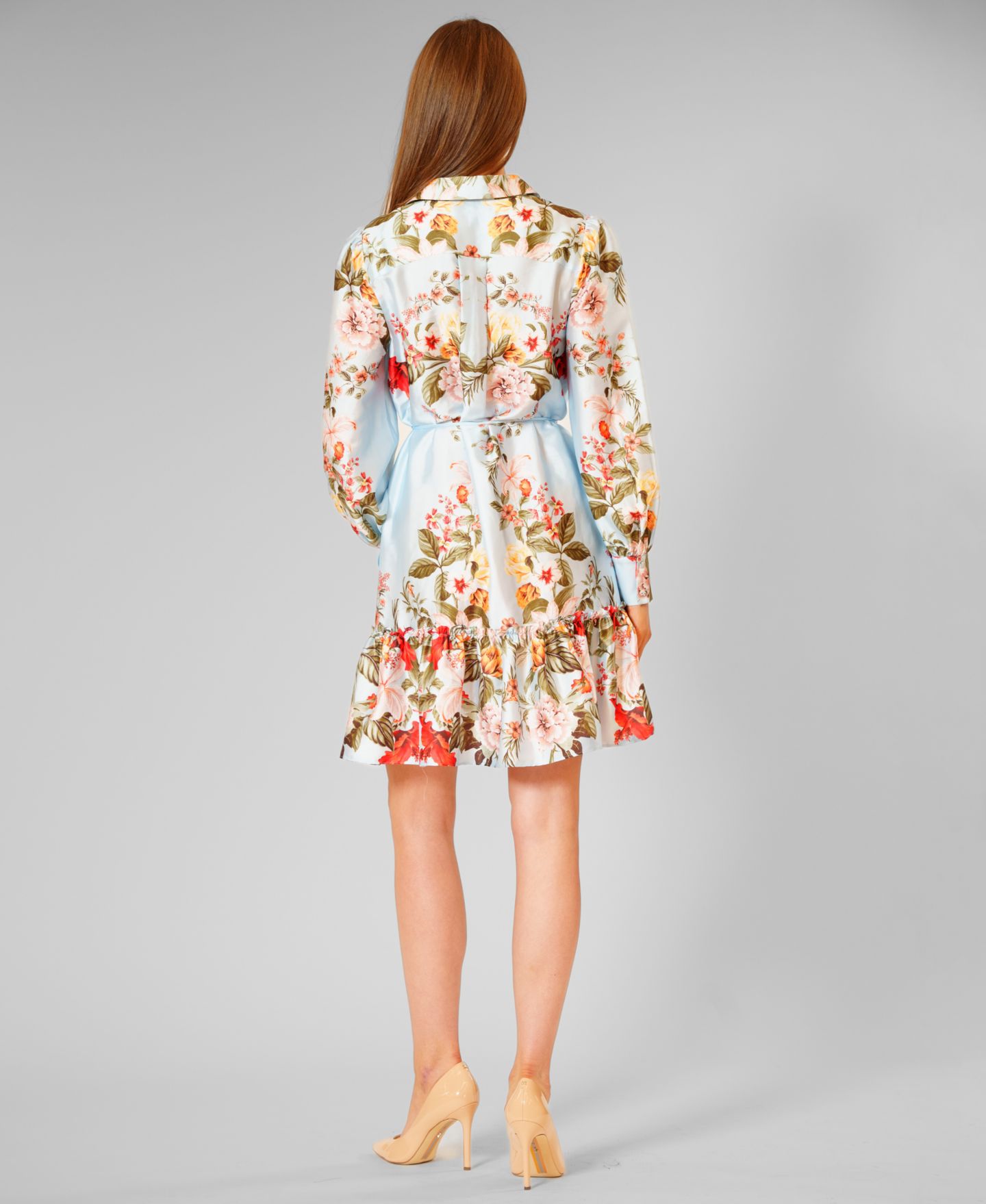 Женское платье julia jordan Printed Button-Front Long-Sleeve Dress, цвет: Синий разноцветный — фото 3