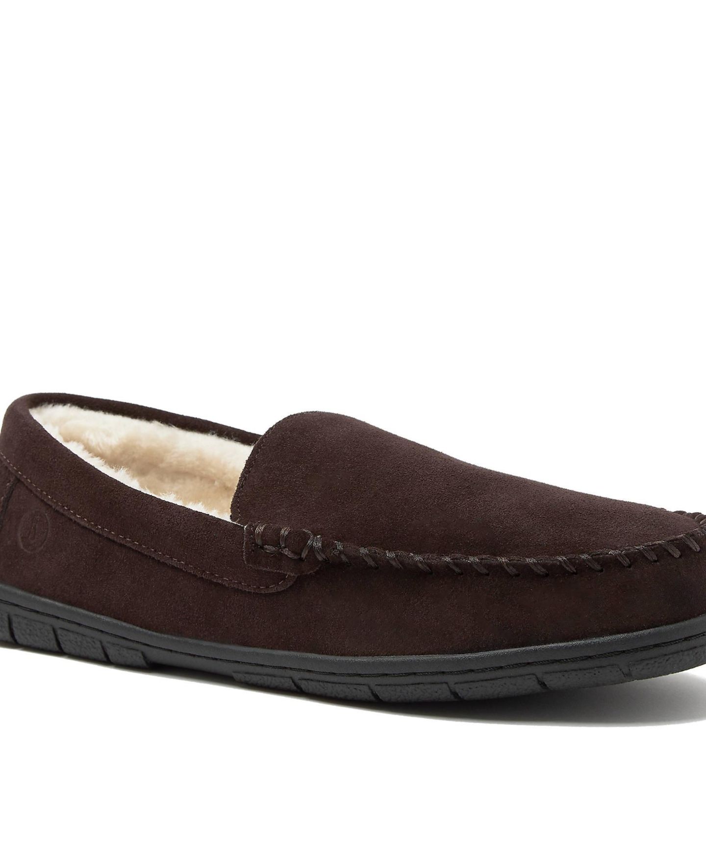 Мужские тапочки Lands' End Wide Width Fuzzy Lined Suede Moccasin Slippers, цвет: Красное дерево замшевый — фото 1