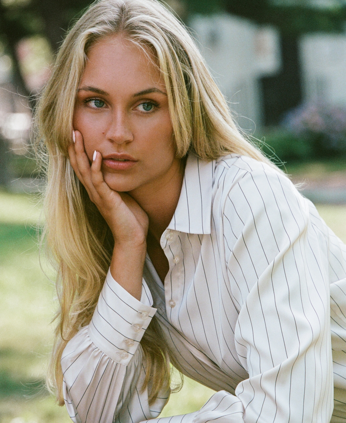 French Connection Women's Satin Pinstripe Top