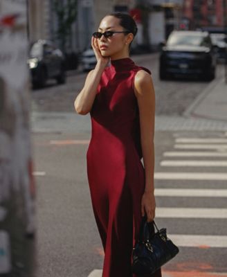 Women's Ennis Satin Sleeveless Bow Midi Dress