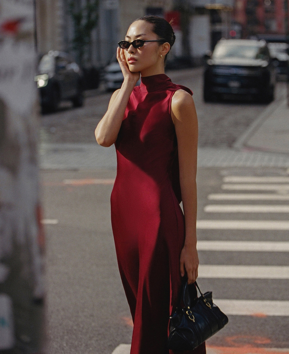 French Connection Women's Ennis Satin Sleeveless Bow Midi Dress