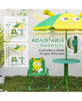Kids Picnic Table and Chair Set with Height Adjustable Umbrella,