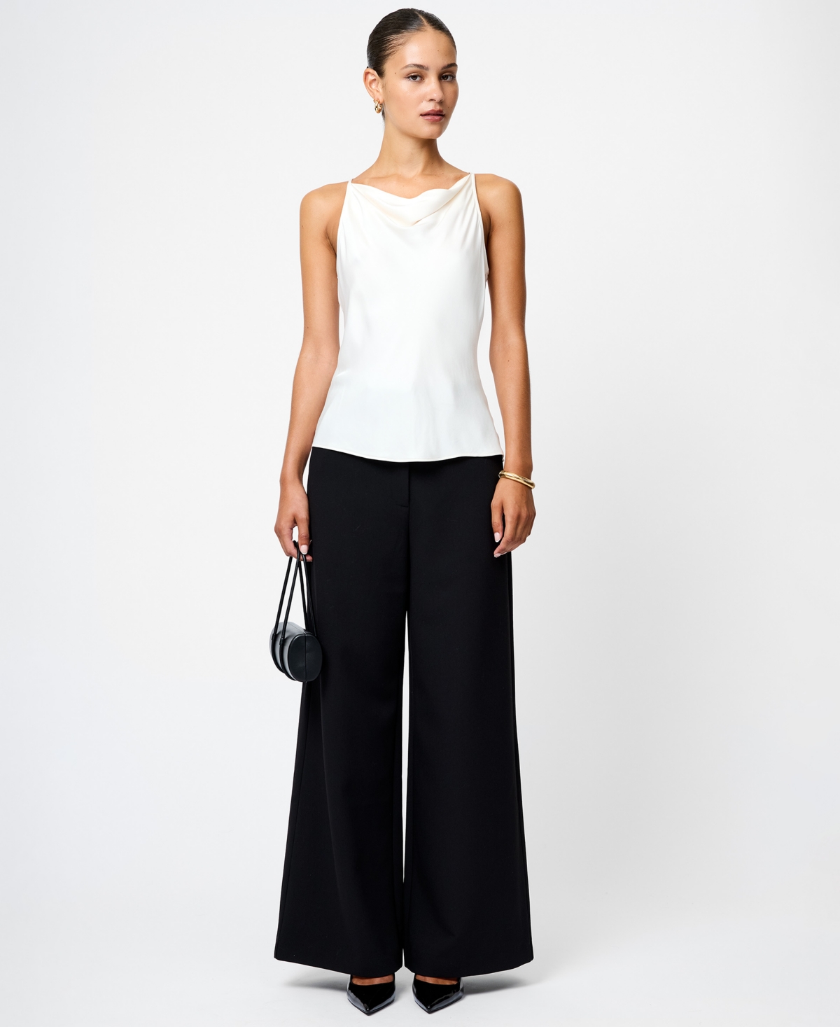 French Connection Ennis Satin Cowl Neck Top In White