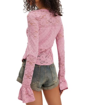 Women's Flared-Sleeve Sheer Lace Top