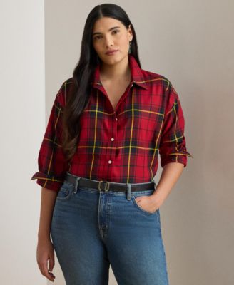 Lauren Ralph Lauren - Plus Size Relaxed Fit Checked Plaid Cotton Shirt
