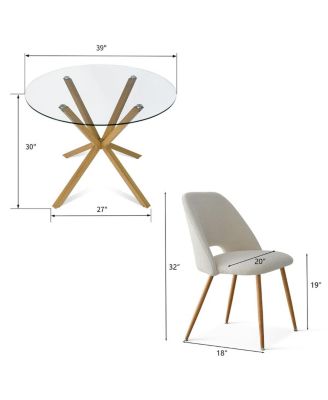 5-Piece Modern Round Glass Mid-Century Table & Upholstered Chairs Dining Set