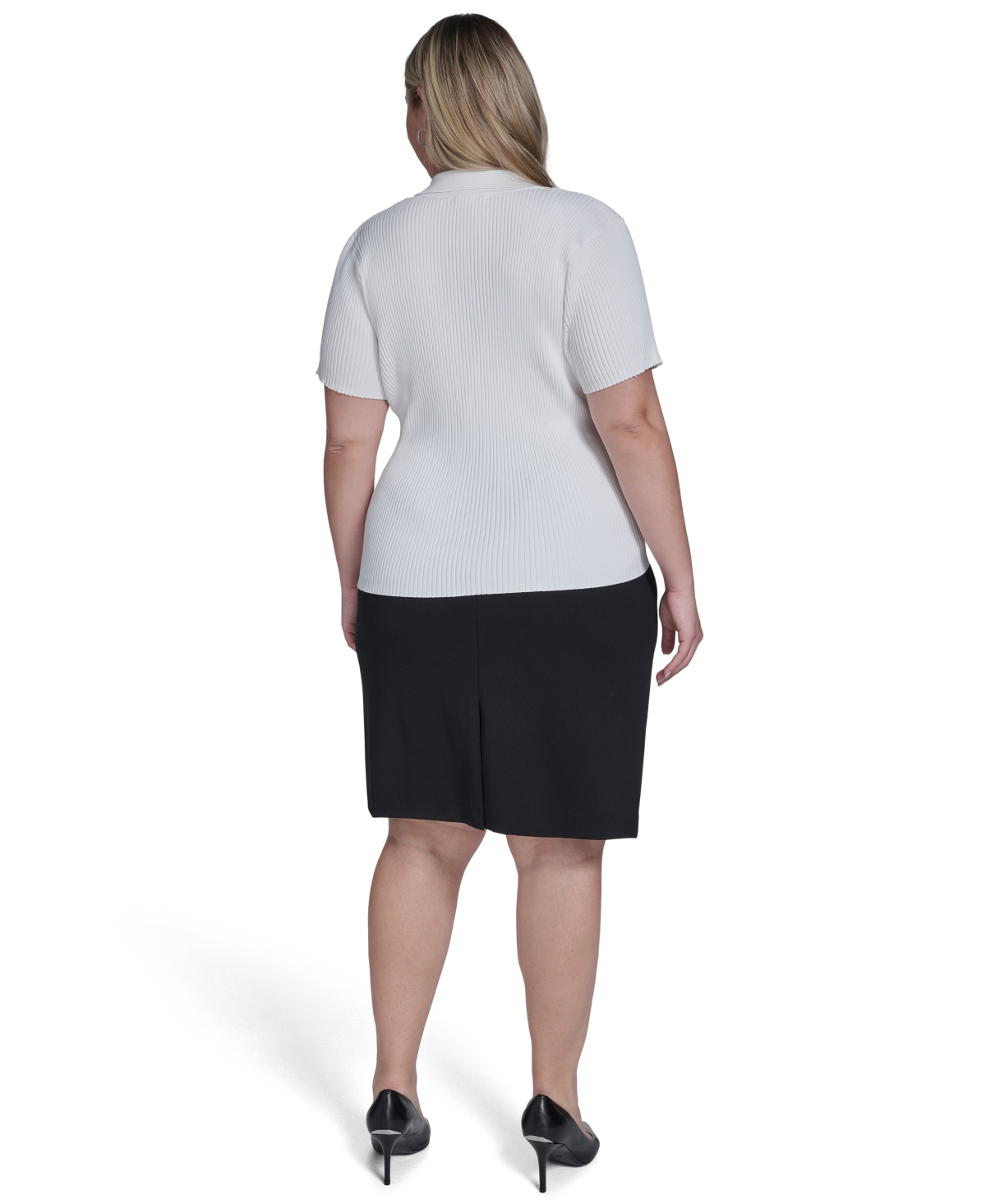 Calvin Klein Plus Size Collared Short-sleeve Sweater In White