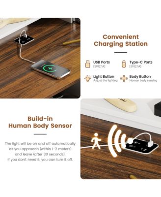 Makeup Vanity with Square Mirror, Tricolor Light & Charger