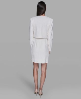 Women's Long-Sleeve Knit Dress with Tweed Jacket