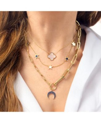Lapis and Mother of Pearl Star Station Necklace 14K Gold