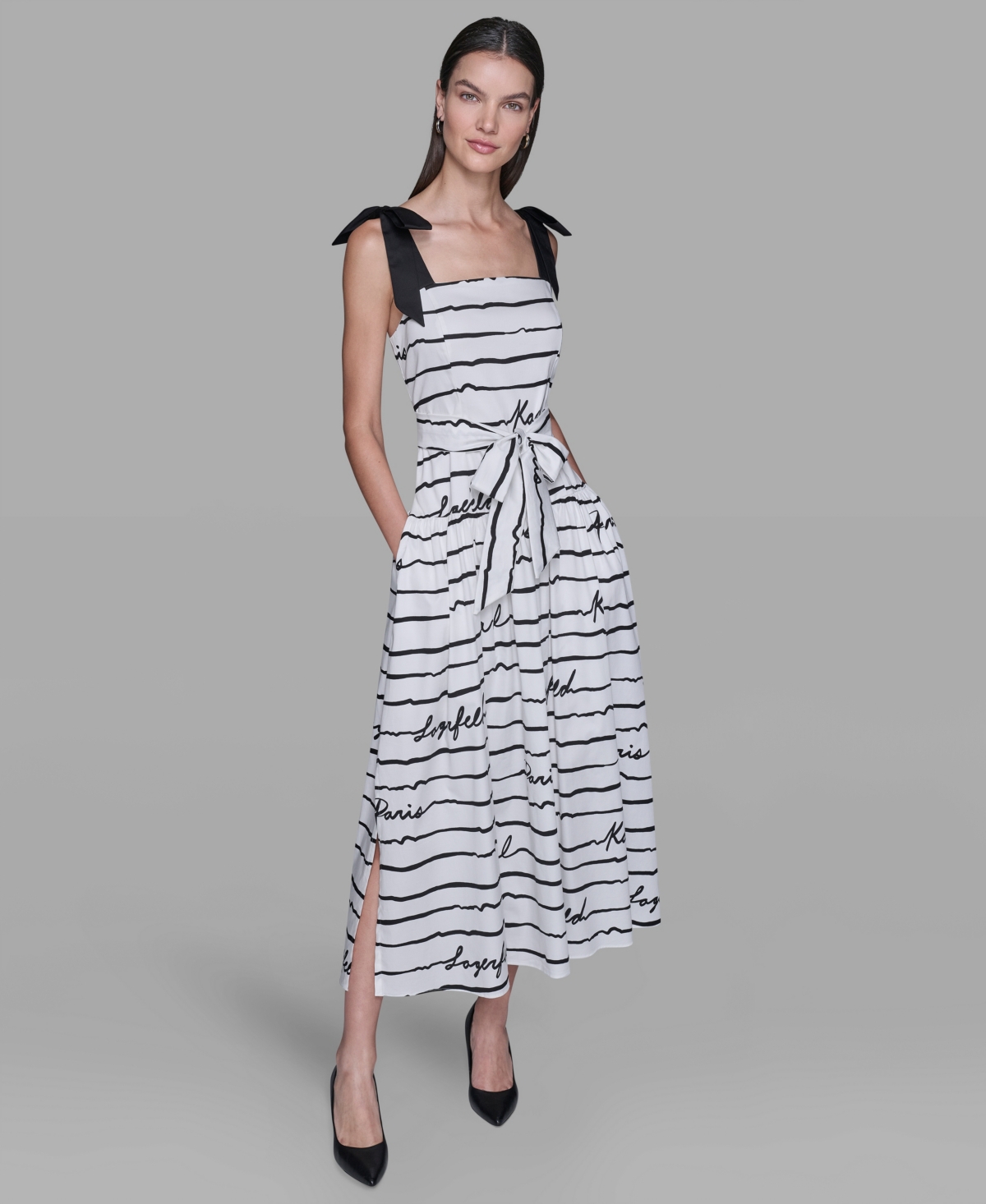 Karl Lagerfeld Women's Printed Cotton Sateen Midi Dress In Gray