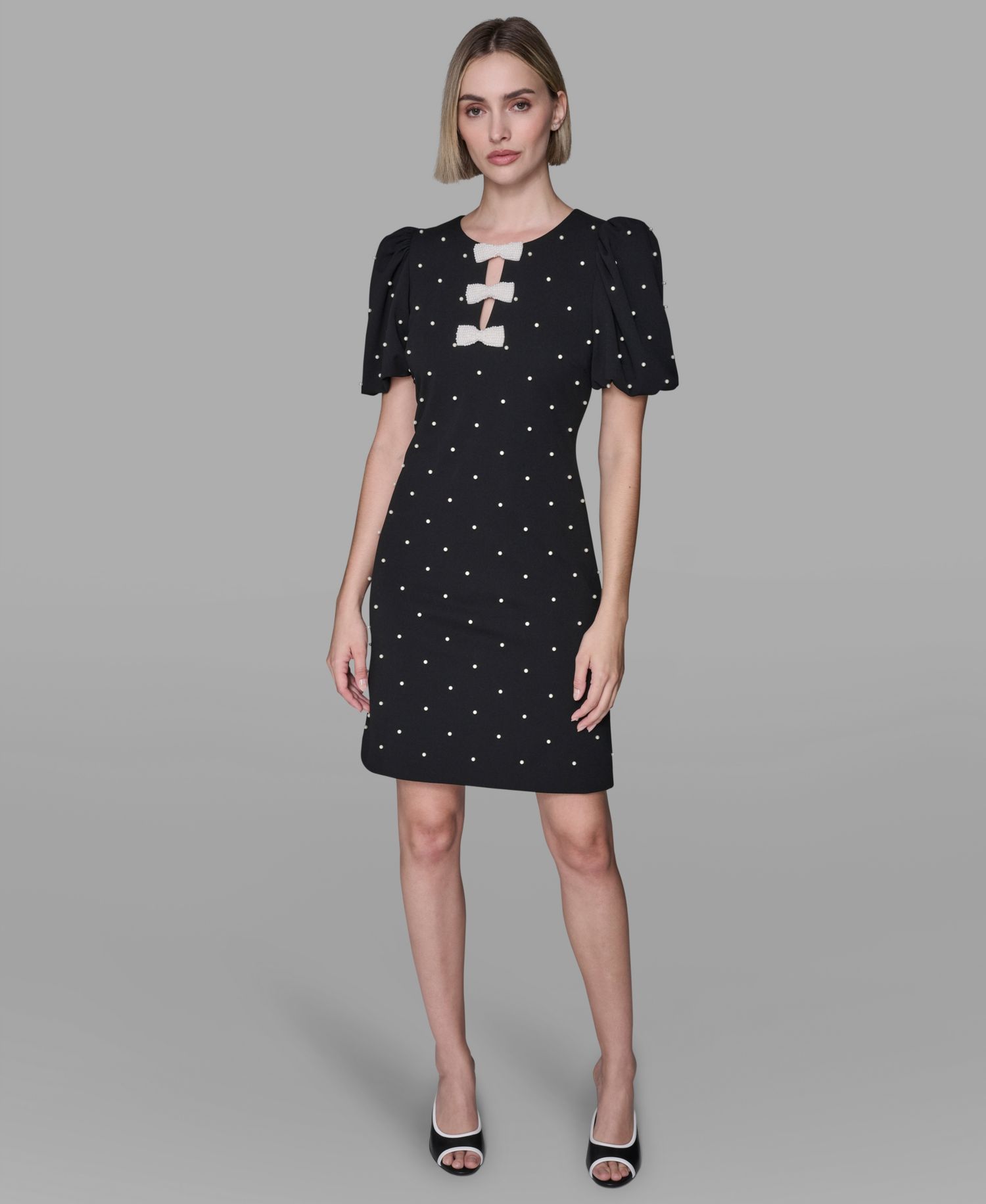 Women's Scuba Crepe Sheath Dress with Bow Details