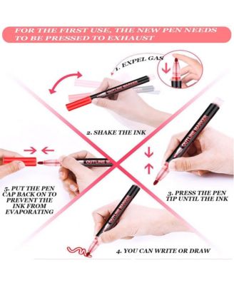 12 Colors Coloring Lightstick Graffiti Highlighter Pens, Shimmer Markers Outline Double Line, Perfect for Art and Craft Supplies