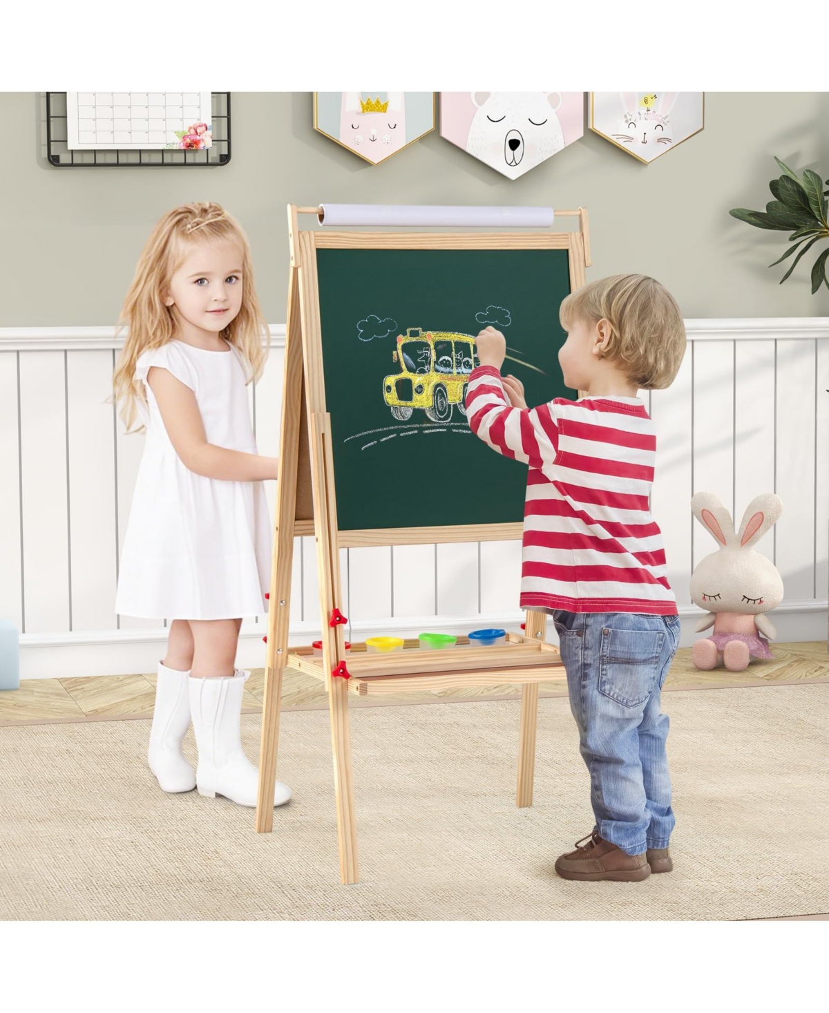 Mecale Adjustable Double-sided Easel with 4 Paint Cups
