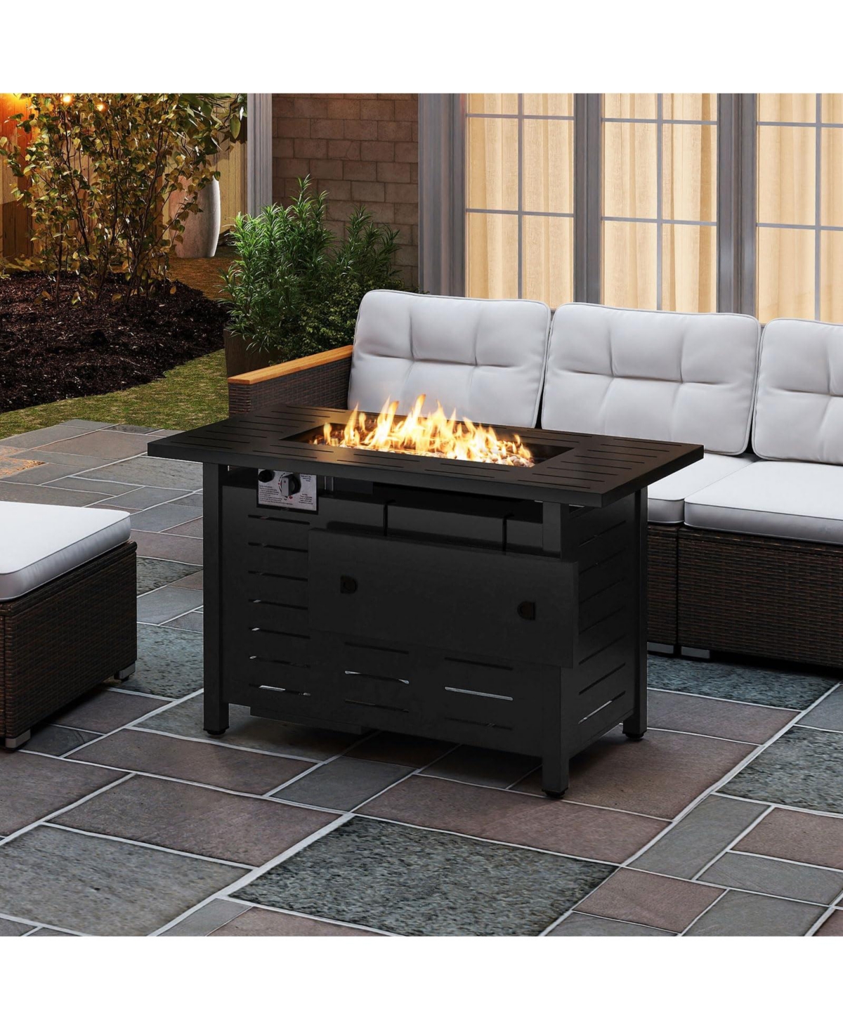 Mecale 40 Inch Outdoor Propane Fire Pit Rectangle Gas Fire Table with Lava Rocks.