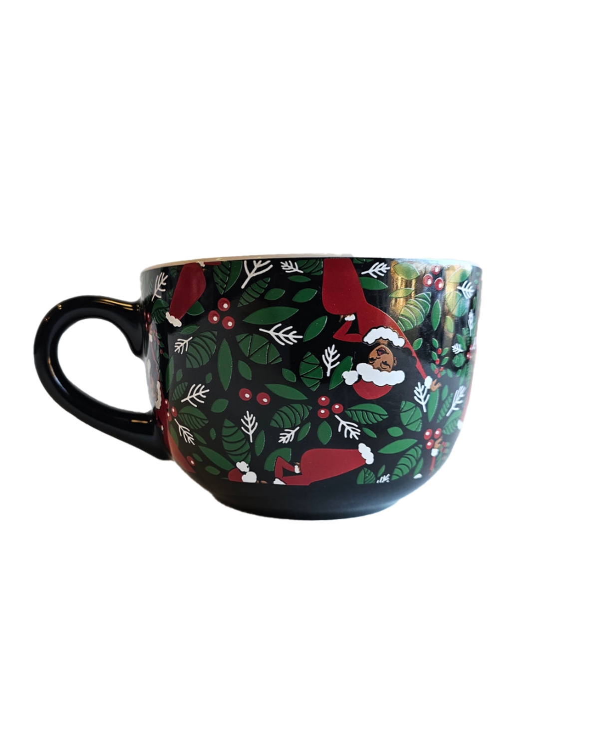 Black Paper Party Holiday Characters Holly Soup Mug In Multi