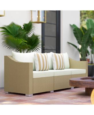 3 Seater Patio Sofa, Wicker Couch with Cushions, Pillows,