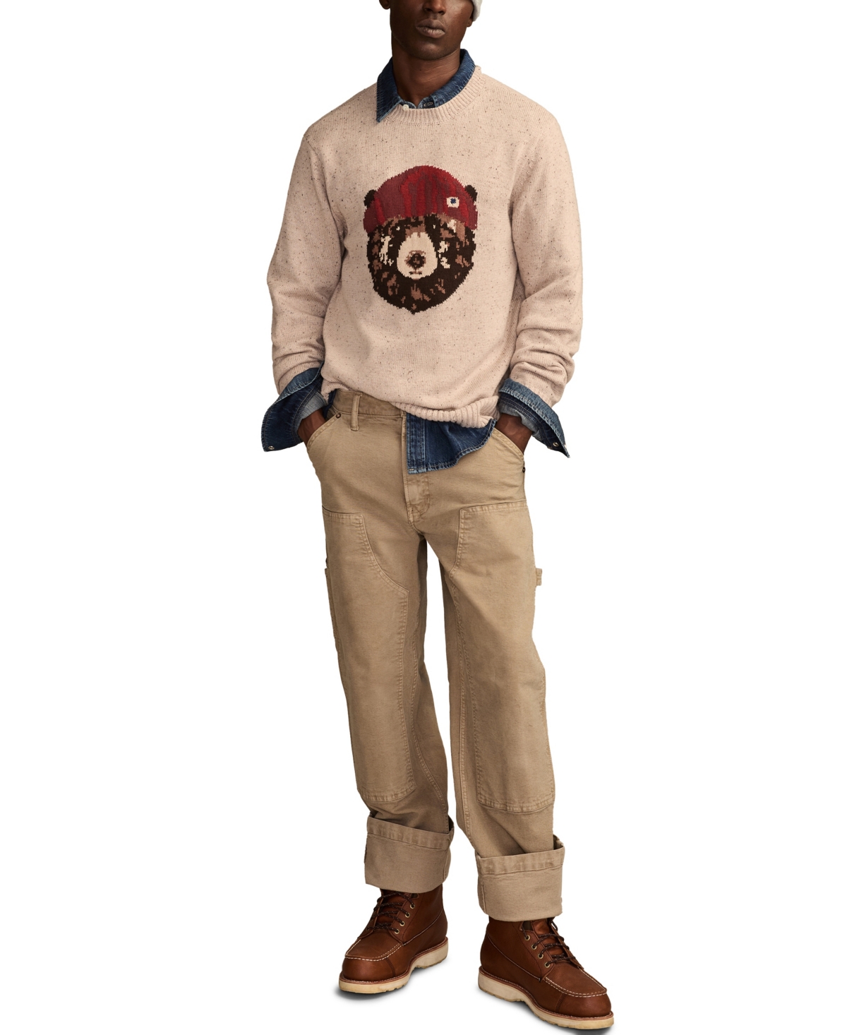 Lucky Brand Intarsia Bear Sweater In Neutral