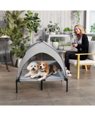 Elevated Dog Bed, Portable Raised Pet Bed with Canopy, Bag, 36"L