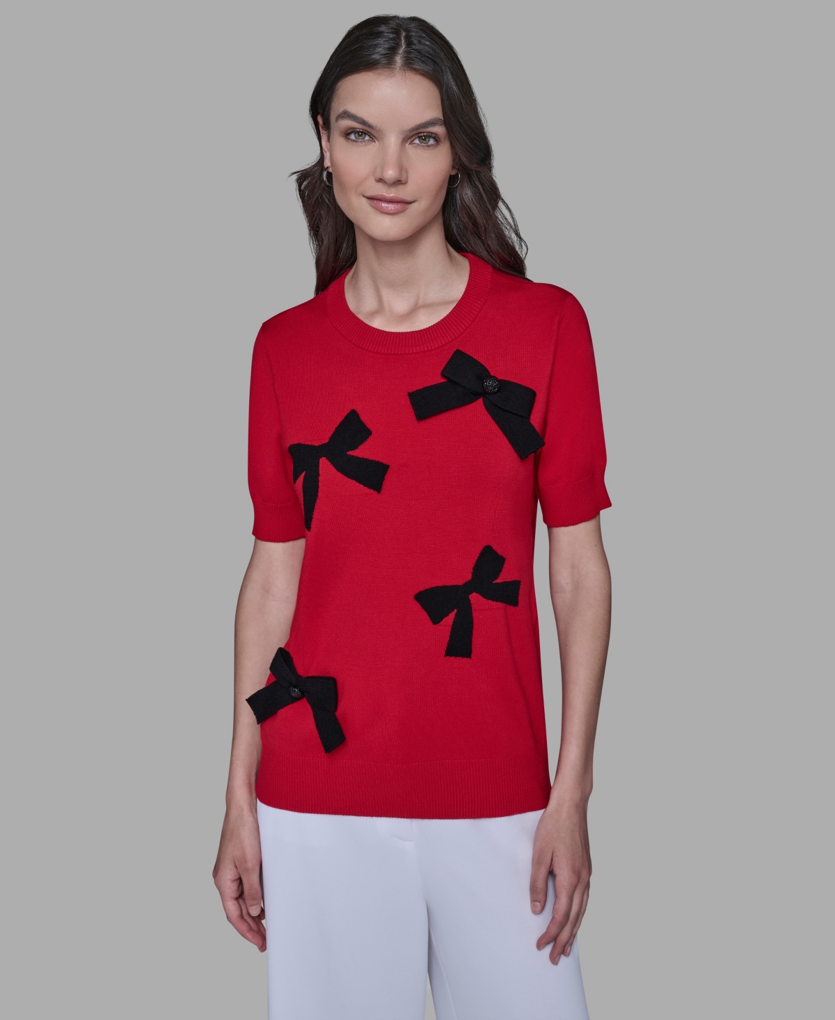 Karl Lagerfeld Short Sleeve Bow Sweater In Red