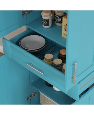 Kitchen Pantry with Doors and Drawer, Adjustable Shelves