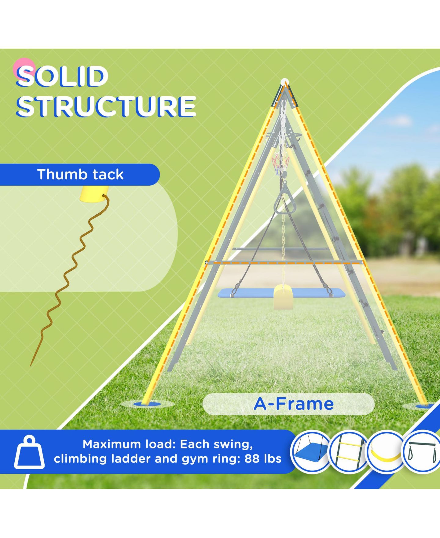 Детские игрушки Outsunny Metal Swing Set 5 in 1 Design, 440 lbs. Capacity, Ages 3-8 — фото 5