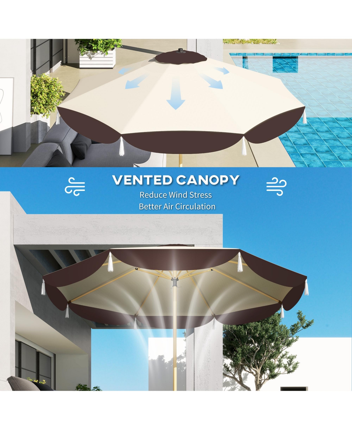 Outsunny 9FT Patio Umbrella Parasol, Upf 50+ Outdoor Umbrella,