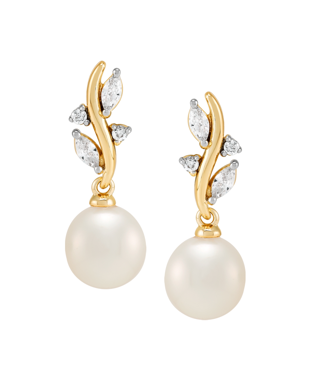 Macy's 2-pc. Cultured Freshwater Pearl (7-8mm) And White Cubic Zirconia Drop Earrings And Pendant Necklace In Gold