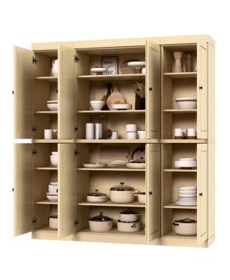 100% Solid Wood 65" Pantry Cabinet with Raised Panel Doors & Adjustable Shelves