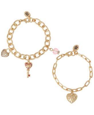 Charm Bracelet Set with Heart and Key Charms - 7.5''