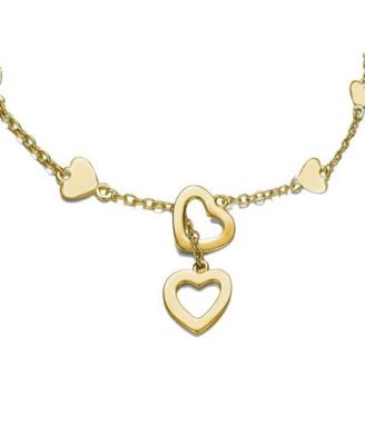 White Gold Plated or 14K Gold Plated Double Halo Heart Dangle Charm Station Bracelet, Adjustable in Length