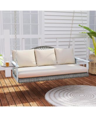 Wicker Porch Swing, Hanging Swing Bench with Cup Holder