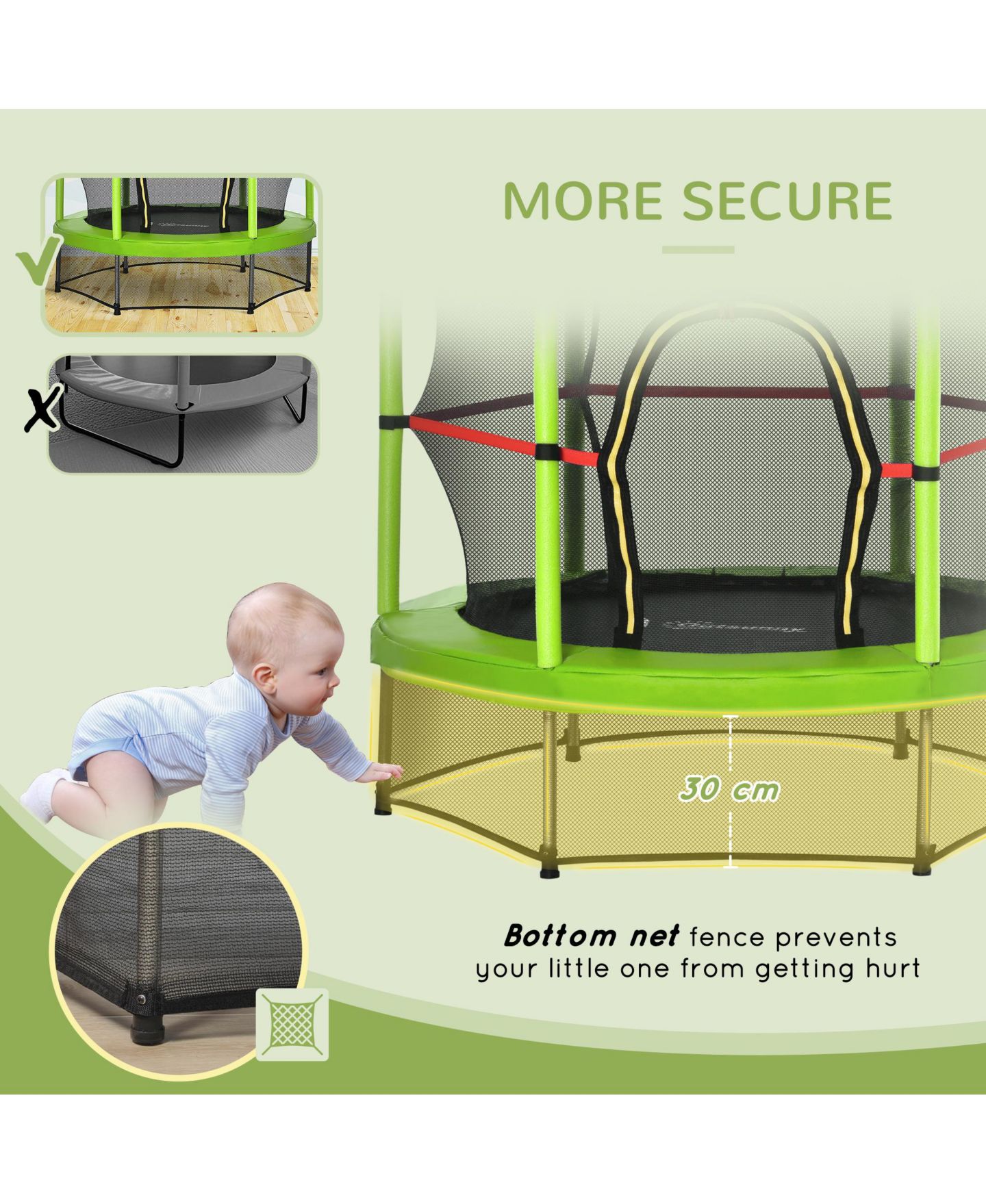 Детская игрушка Outsunny 5 Ft. Springless Design Kids Trampoline with Enclosure Net, 99 lb. Capacity, Ages 3-6 — фото 5