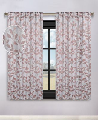 Washable Leaves Room Darkening Back Tab Curtains