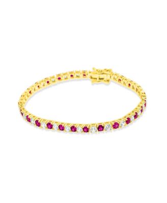 Created Ruby Alternating CZ Gold over Silver Tennis Bracelet 7 inches