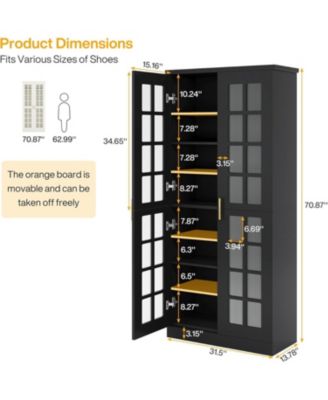 8-Tier Shoe Storage Cabinet with Adjustable Shelves,71-Inch Tall Shoe Cabinet with Doors